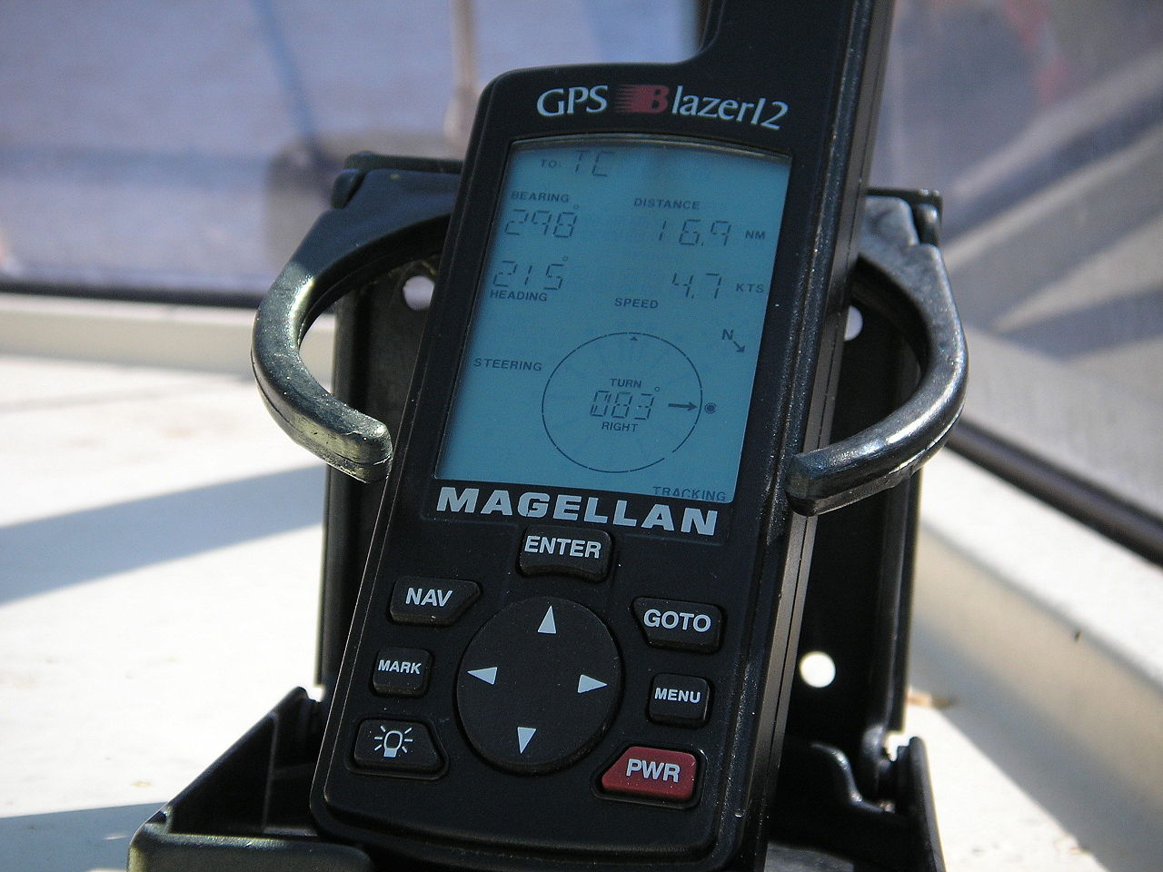 Civilian GPS receivers ('GPS navigation device') in a marine application.