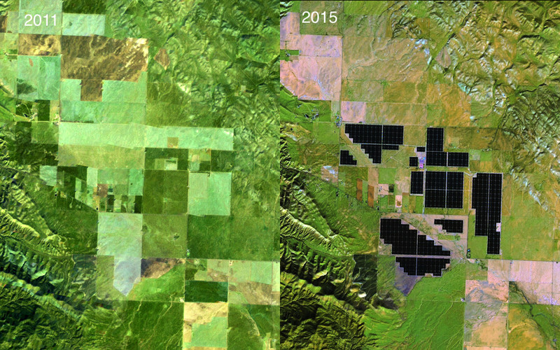 Images taken by the Enhanced Thematic Mapper Plus instrument onboard Landsat 7 and the Operational Land Imager onboard Landsat 8. Source: U.S. Geological Survey (USGS) Landsat Missions Gallery “Topaz Solar Farm, California,” U.S. Department of the Interior / USGS and NASA. (<a href='http://climate.nasa.gov/state_of_flux#Topaz-Solar-Farm-930px-57.jpg'>NASA, World of Change)</a>