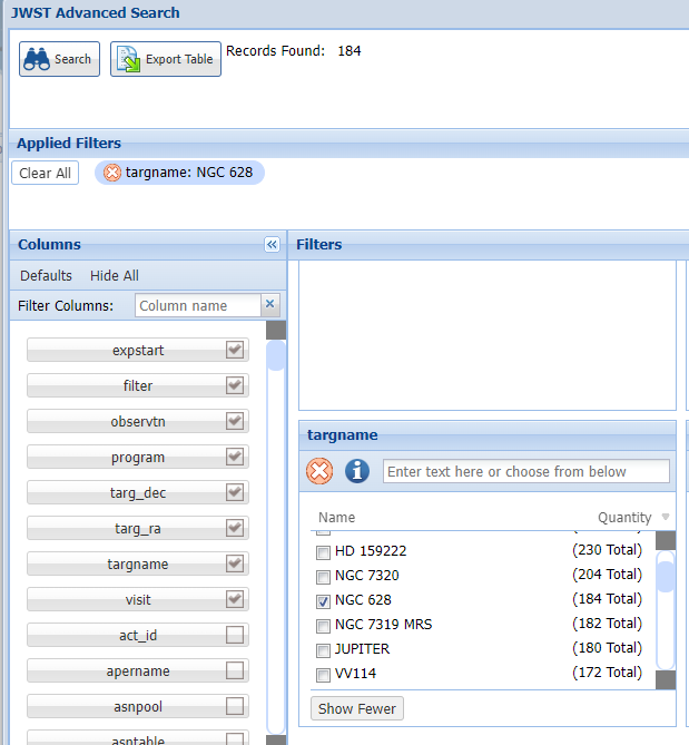 JWST Advanced Search